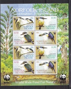诺福克岛邮票 2004年WWF熊猫徽.鸟类小版张.翠鸟  新