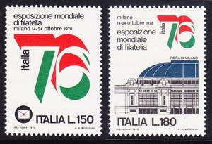 意大利邮票 1976年米兰76国际邮展.博览馆建筑 2全 新