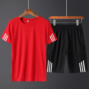夏季男士短袖T恤运动套装潮牌青年学生跑步服速干衣两件套沙滩衣
