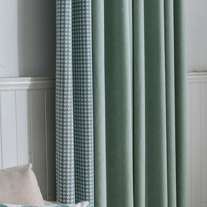 北欧简约现代绿色千鸟格窗帘成品遮光卧室客厅儿童房落地飘窗设计