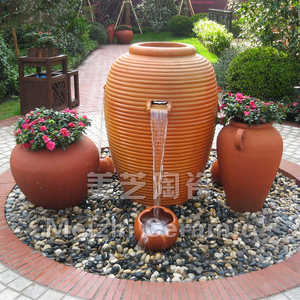 户外喷水景观花瓶庭院循环流水陶罐组合喷泉红陶花盆叠水缸冒水坛
