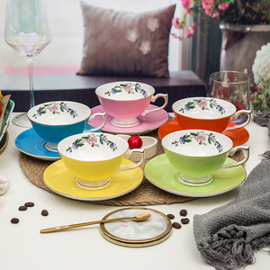 唐山骨瓷咖啡杯碟套装 精致花朵描金骨瓷杯 英式下午茶花茶杯子