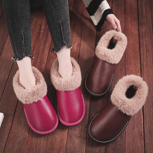 真皮拖鞋冬保暖地板男女包跟防滑厚底居家室内情侣牛皮棉鞋月子鞋