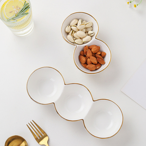 金边陶瓷碗连体碗两格碗三格碗分格碗调味碗火锅酱料碗多格碗餐具