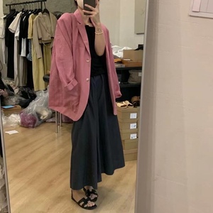 现货！2022新款 韩国东大门正品女装代购 实拍亚麻粉色西装外套