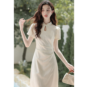 新中式轻国风改良版旗袍裙年轻款少女收腰显瘦气质立领中长连衣裙