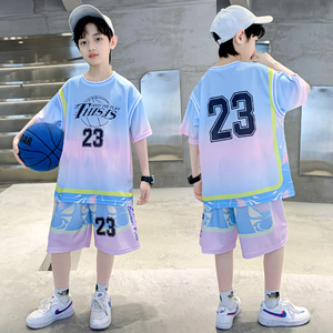 男童帅气潮酷短袖篮球服运动套装9夏季7中大儿童14洋气潮衣服13岁