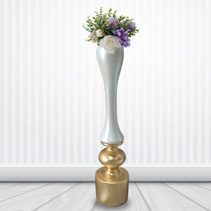 直销新款圆柱底座灯泡细口玻璃钢花器装修样板房落地花瓶装饰摆件