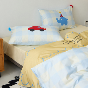 【富山草莓】卡通可爱汽车大象床上四件套全棉纯棉儿童床单被套