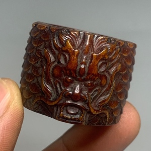古玩收藏西藏牦牛骨龙纹扳指文玩复古男士指环戒指手把件包浆浑厚