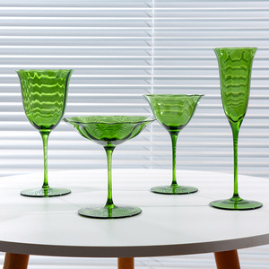 复古绿色高脚杯花形红酒杯香槟杯水晶玻璃鸡尾酒杯马天尼冰淇淋杯