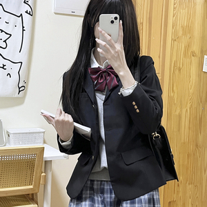 jk西装外套秋冬季女小个子日系学院风黑色校供制服西服收腰版上衣