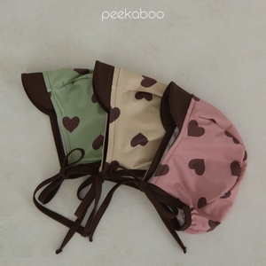 韩国进口童装代购23夏PEEKABOO婴童宝宝可爱爱心系带短檐包头泳帽