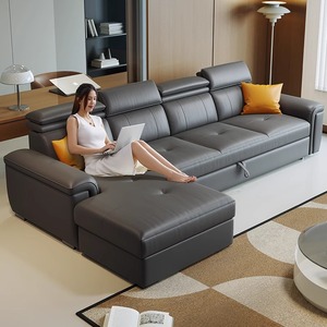 多功能沙发床可折叠抽拉式真皮沙发两用小户型客厅可伸缩储物贵妃