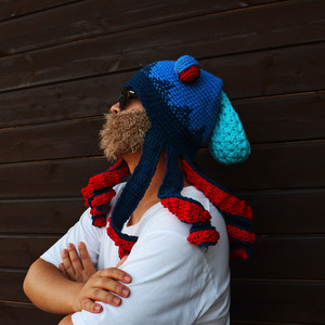 纯手工帽子秋冬保暖章鱼头套创意嘻哈搞怪八爪鱼网红针织毛线帽