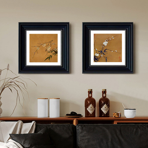 中古风挂画法式复古客厅餐厅卧室墙面两联装饰画中国风花鸟竹子画