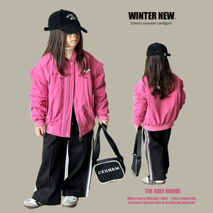 女童韩版复古加棉外套2023冬装宝宝洋气加厚夹克儿童冬季保暖棉衣