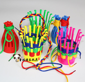 幼儿桌面益智塑料玩具10个花篮绳子编织儿童穿线积木创意手工编制