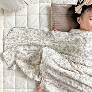 ins韩国全棉双层纱布毯小清新波点樱桃盖毯儿童午睡薄毯子推车毯