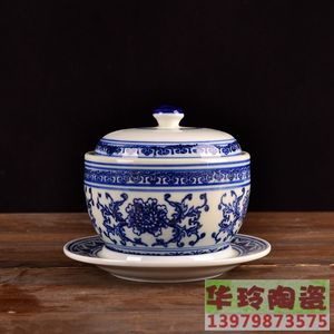 特色青花瓷炖盅 汤煲 陶瓷仿古日用餐具 带盖汤盅 鲍鱼盅 参盅