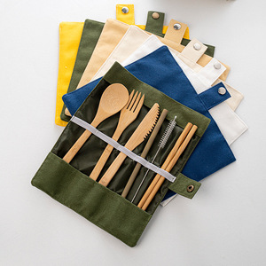 竹制刀叉勺套装竹餐具套装环保餐具降解刀叉筷子吸管布袋礼品定制
