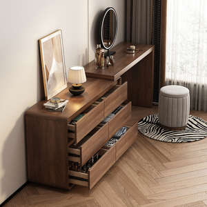 新中式实木梳妆台卧室简约现代床尾斗柜一体化妆桌小户型转角书桌