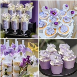 紫色森系浪漫婚礼甜品台蛋糕慕斯推推乐布置装饰品插牌件贴纸