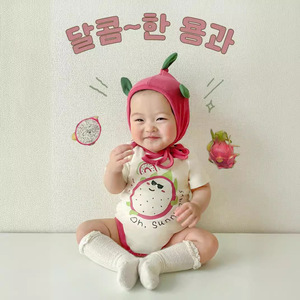 韩版24夏季短袖婴儿连体衣ins火龙果水果造型哈衣男女宝宝包屁衣