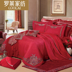lovo家纺红色结婚庆床品十件套件床上用品婚庆套件