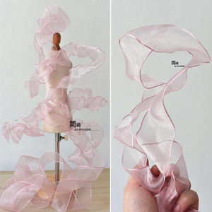 淡粉色造型欧根纱花边辅料手工钢丝网纱透明娃衣服装褶皱装饰布料