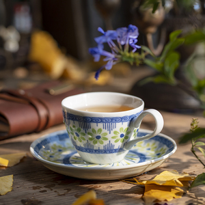 日本美浓烧咖啡杯原装进口陶瓷杯茶杯马克杯茶具瓷器杯子田园风