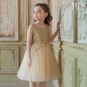 君设计 儿童高端礼服钢琴演出小花童女童主持人蓬蓬纱生日公主裙