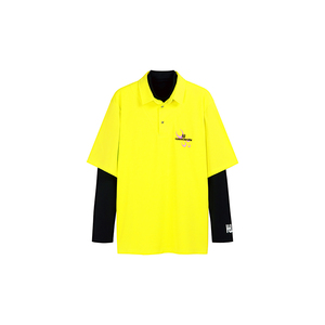HUMANUNIFORM假两件POLO衫男徽标刺绣双层高尔夫长袖T恤 荧光黄色