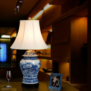 景德镇大号手绘青花瓷陶瓷台灯中式欧式卧室客厅书房床头陶瓷台灯