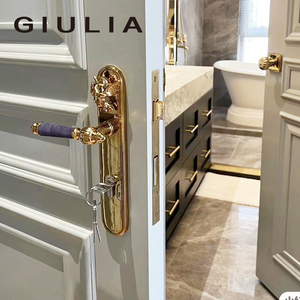 意大利黄铜金色天使门锁 复古法式紫色大理石水晶门把手 双开门锁