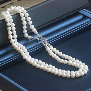 天然淡水珍珠毛衣链 一款多戴多功能双排8字扣天然珍珠长款项链