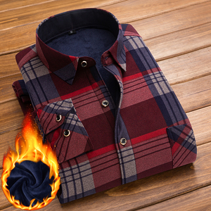 秋冬季男士保暖衬衫加绒加厚衬衣长袖格子休闲外穿中老年爸爸装