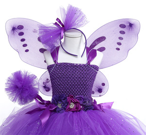 女宝宝夏季公主尼龙紫色手工蓬蓬裙芭蕾舞蹈服tutu裙表演服装翅膀