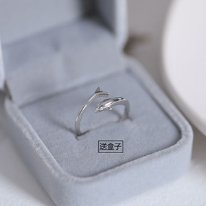 S925纯银海豚开口戒女韩版可爱创意简约ins个性网红戒指小众设计