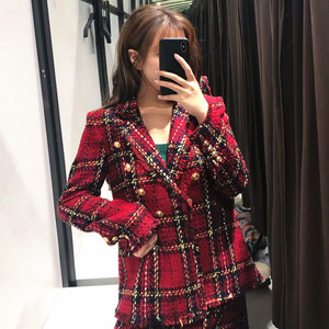 UR ZARA COS2020春名媛粗花呢格子西装外套女装8