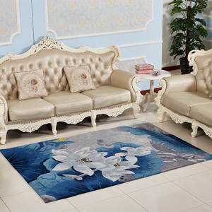 轻奢新中式荷花手工新西兰纯羊毛立体地毯客厅卧室茶几可定制地毯