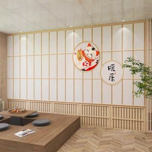 3d日式浮世绘海浪墙纸网红寿司店壁纸仿真木门包间装修背景墙壁布