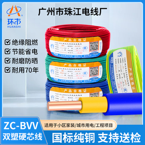 广州珠江电线环市牌电缆BVV 1/1.5/2.5/4/6平方国标铜芯单芯双皮