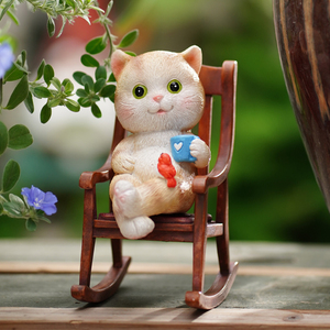 可爱小猫咪喝咖啡摇椅办公室桌面摆件阳台庭院花盆栽花园装饰礼物