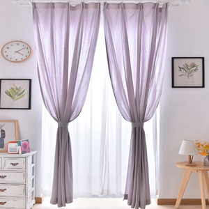 美式灰莫兰迪紫色纯棉布半帘日式亚麻纱客厅法式田园风小窗帘成品