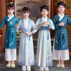 夏季小孩国学服古装女儿童汉服中国风书童男学生六一幼儿表演出服