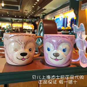 上海迪士尼水杯达菲小熊雪莉梅杰拉多尼陶瓷马克杯带勺子立体杯子