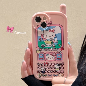 少女粉色猫咪电话机适用苹果15ProMax手机壳创意iPhone14新款12卡通14pro硅胶11小众13pro日韩全包防摔保护套
