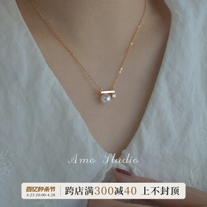 AMO平衡木珍珠项链女春锁骨轻奢小众设计高级2024年新款洋气百搭
