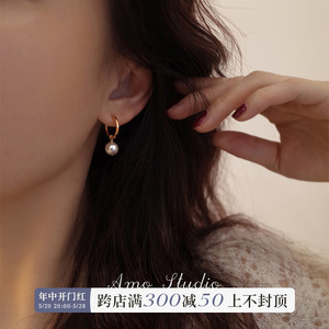 AMO刘亦菲同款珍珠耳环女两戴气质高级感圆圈耳扣2024年新款耳饰